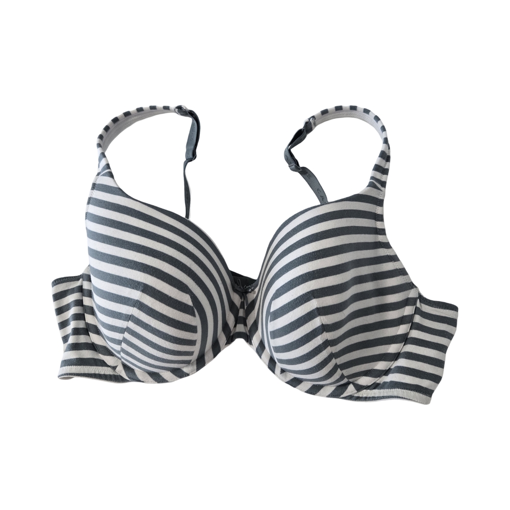 Cacique - 42C Women's Lightly Lined T-shirt Bra - Striped Gray & White